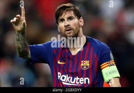 Aktenfoto vom 03-10-2018 von Lionel Messi aus Barcelona. Ausgabedatum: Donnerstag, 5. August 2021. Stockfoto