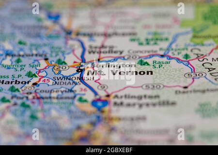 Mount Vernon Washington State USA wird auf einer Straßenkarte oder Geografie-Karte angezeigt Stockfoto