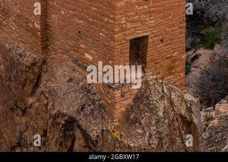 Holly Tower, mit exquisiter Handwerkskunst, erbaut von Ancient Puebloans in der Holly Unit des Hovenweep National Monument, Colorado, USA Stockfoto