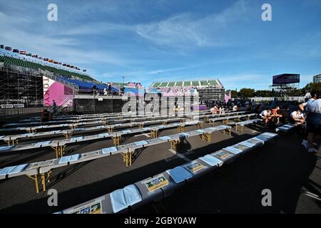 Tokio, Japan. August 2021. Während der Olympischen Spiele in Tokio im Aomi Urban Sports Park in Tokio, Japan, am Donnerstag, dem 5. August 2021, sind keine Sitze mehr vorhanden. Foto von Keizo Mori/UPI Credit: UPI/Alamy Live News Stockfoto