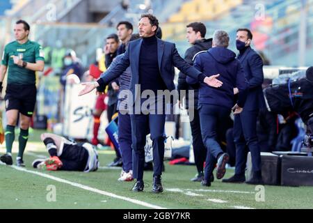 PARMA, ITALIEN - 14. MÄRZ: Andrea Tarozzi zweite Coache für Parma Calcio während des Fußballspiels der Serie A zwischen Parma Calcio 1913 und AS Roma im Stadio Ennio Tardini am 14. März 2021 in Parma, Italien. Quelle: Stefano Nicoli/Speed Media/Alamy Live News Stockfoto