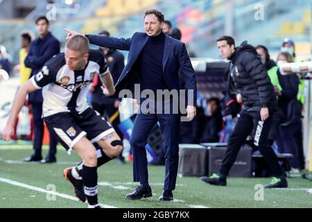 PARMA, ITALIEN - 14. MÄRZ: Andrea Tarozzi zweite Coache für Parma Calcio während des Fußballspiels der Serie A zwischen Parma Calcio 1913 und AS Roma im Stadio Ennio Tardini am 14. März 2021 in Parma, Italien. Quelle: Stefano Nicoli/Speed Media/Alamy Live News Stockfoto