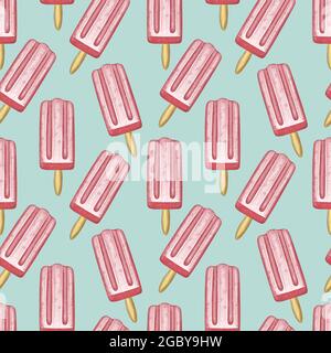 Illustration digitale Zeichnung Eis nahtlose Muster von verschiedenen Formen und Farben auf dem Hintergrund. Hochwertige Illustration Stockfoto