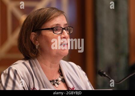 Julia Gordon bezeugte vor dem Ausschuss für Banken, Wohnungsbau und Stadtentwicklung des Senats während einer Anhörung, in der sie ihre Nominierung als Assistant Secretary of Housing and Urban Development am 5. August 2021 auf dem Capitol Hill in Washington, DC, USA, untersuchte. Kredit: Aaron Schwartz/CNP Stockfoto