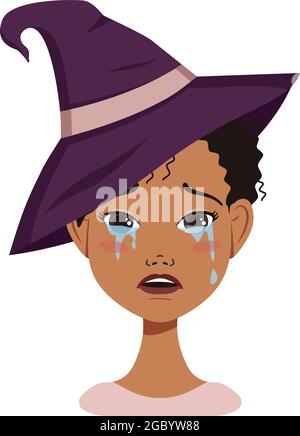 Afroamerikanische weibliche Avatar mit schwarzen lockigen Haaren, traurige Emotionen Stock Vektor