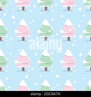 Niedlich von Fichte Bäume oder Weihnachtsbaum mit Schnee, Pastellfarbe, Vektor nahtlose Muster. Das Konzept für Weihnachten und Winter Design Season. Grafik Stock Vektor