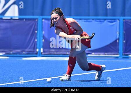 Tokio, Japan. August 2021. Damen Hockey Bronze Medaillenspiel. Großbritannien (GBR) vs. Indien (IND). Oi Hockey Stadium. 1-19. 4chome. Yashio. Shinagawa-ku. Tokio. Laura Unsworth (GBR). Kredit Garry Bowden/Sport in Pictures/Alamy live News Kredit: Sport in Pictures/Alamy Live News Stockfoto