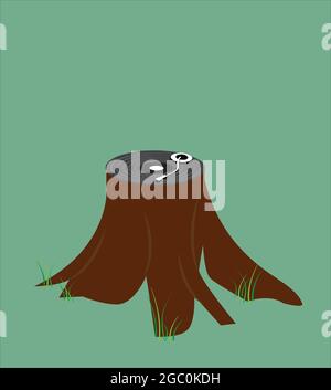 Illustration eines Schnittbaums und eines darauf spielenden Grammophons, isoliert auf einem grünen Hintergrund Stock Vektor