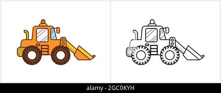 Bagger Färbung Seite für Kinder. Seitenansicht des Baggers Stock Vektor