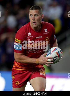 Datei-Foto vom 09-07-2021 von Catalans Dragons Joel Tomkins in Aktion während des Betfred Super League-Spiels im Emerald Headingley Stadium, Leeds. Leigh hat den ehemaligen Wigan und den englischen Vorwärts Joel Tomkins für 2022 unterzeichnet. Der 34-jährige Ruderer kommt zum Ende seines zweijährigen Vertrags mit Catalans Dragons und sagt, dass er für eine neue Herausforderung nach England zurückkehren will. Ausgabedatum: Freitag, 6. August 2021. Stockfoto