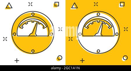 Vektor cartoon Stromzähler Symbol im Comic-stil. Power Meter zeichen Abbildung Piktogramm. Hohe Spannung business splash Wirkung Konzept. Stock Vektor