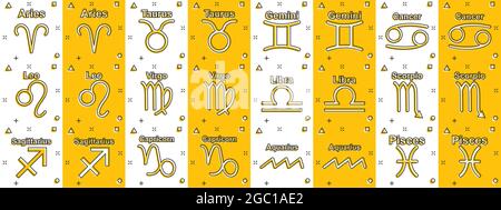 Vektor Cartoon Tierkreis Symbol in Comic-Stil gesetzt. Astrologie Zeichen Illustration Piktogramm. Astrologisches Horoskop Business Splash Effect Konzept. Stock Vektor