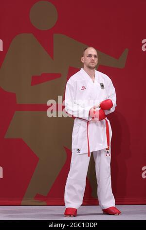 Tokio, Japan. August 2021. Karate: Olympia, Männer, Endrunde, 75 kg/Kumite bei Nippon Budokan. Noah Bitsch aus Deutschland. Quelle: Jan Woitas/dpa/Alamy Live News Stockfoto