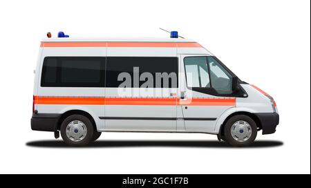 Ford Transit Ambulance Seitenansicht isoliert auf weißem Hintergrund Stockfoto