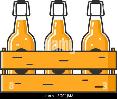 Holzkiste mit Craft-Bier isoliert auf weißem Hintergrund. Flache Vektorgrafik. Stock Vektor