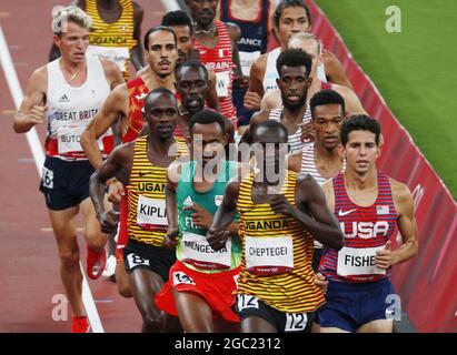 Tokio, Japan. August 2021. Die Athleten treten am Freitag, den 6. August 2021, in der 1. Runde der 4 x 400-Meter-Staffel der Männer bei den Olympischen Sommerspielen 2020 in Tokio, Japan, an. Foto von Bob Strong/UPI Credit: UPI/Alamy Live News Stockfoto