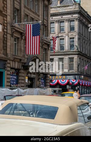 Glasgow, Schottland, Großbritannien. 21. Juli 2021: Hinter den Kulissen von Indiana Jones 5 in Glasgow. Stockfoto