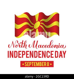 North Macedonia Independence Day Typografie Poster. Nationalfeiertag am 8. September. Vektor-Vorlage für Banner, Flyer, Aufkleber, Postkarte, etc. Stock Vektor