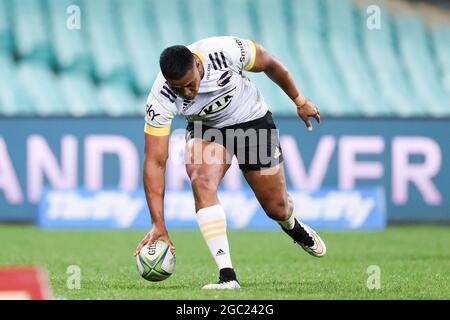 SYDNEY, AUSTRALIEN - 14. MAI: Julian Savea von den Hurricanes hat in der ersten Runde des Super Rugby Trans Tasman-Spiels zwischen den NSW Waratahs und Hurricanes am Sydney Cricket Ground am 14. Mai 2021 in Sydney, Australien, einen Versuch gemacht. (Foto von Pete Dovgan/Speed Media/Icon Sportswire). Quelle: Pete Dovgan/Speed Media/Alamy Live News Stockfoto