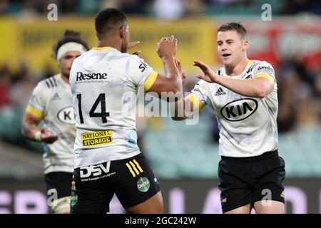 SYDNEY, AUSTRALIEN - 14. MAI: Julian Savea von den Hurricanes hat in der ersten Runde des Super Rugby Trans Tasman-Spiels zwischen den NSW Waratahs und Hurricanes am Sydney Cricket Ground am 14. Mai 2021 in Sydney, Australien, einen Versuch gemacht. (Foto von Pete Dovgan/Speed Media/Icon Sportswire). Quelle: Pete Dovgan/Speed Media/Alamy Live News Stockfoto