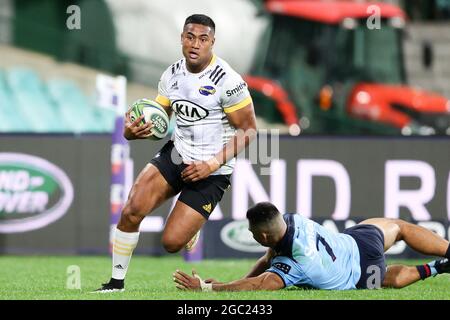 SYDNEY, AUSTRALIEN - 14. MAI: Julian Savea von den Hurricanes hat in der ersten Runde des Super Rugby Trans Tasman-Spiels zwischen den NSW Waratahs und Hurricanes am Sydney Cricket Ground am 14. Mai 2021 in Sydney, Australien, einen Versuch gemacht. (Foto von Pete Dovgan/Speed Media/Icon Sportswire). Quelle: Pete Dovgan/Speed Media/Alamy Live News Stockfoto