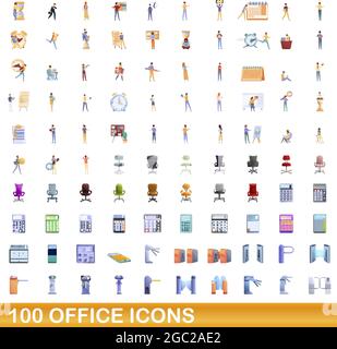 100 Bürosymbole eingestellt. Cartoon-Illustration von 100 Büro-Symbole Vektor-Set isoliert auf weißem Hintergrund Stock Vektor