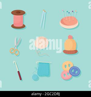 Eine Reihe von Symbolen zum Stricken Stock Vektor