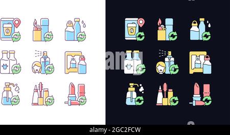 Nachfüllbare Produkte Hell und Dunkel Thema RGB-Farbsymbole gesetzt Stock Vektor