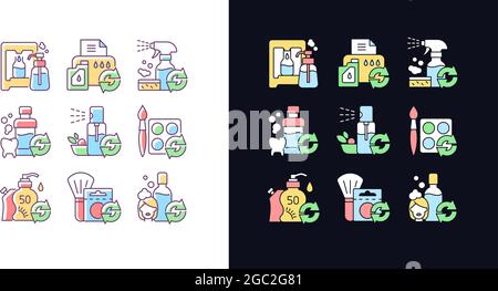 Wiederverwendbare Produkte mit hellen und dunklen RGB-Farbsymbolen Stock Vektor