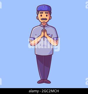 Muslim in Grußpose. Zeichentrickfigur Stock Vektor