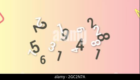 Digitales Bild von mehreren sich ändernden Zahlen und Alphabeten vor rosa Hintergrund Stockfoto
