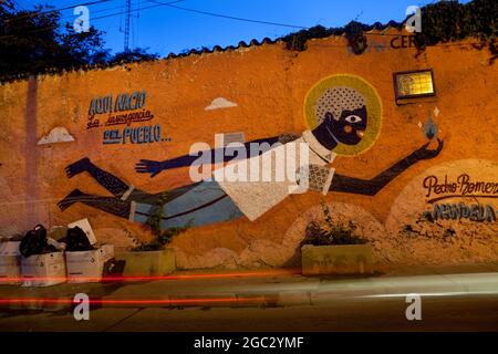 'Aqui nacio la Insurgenica del Pueblo' - Street Art von Pedro Romero in Getsemani, einem Viertel von Cartagena, Kolumbien. Stockfoto