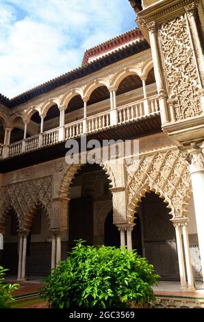 Der Königliche Alcázar von Sevilla, allgemein bekannt als der Alcázar von Sevilla, ist ein königlicher Palast in Sevilla, Spanien Stockfoto