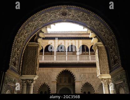 Der Königliche Alcázar von Sevilla, allgemein bekannt als der Alcázar von Sevilla, ist ein königlicher Palast in Sevilla, Spanien Stockfoto