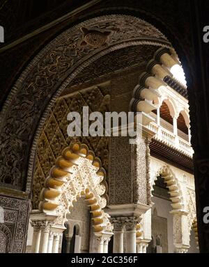 Der Königliche Alcázar von Sevilla, allgemein bekannt als der Alcázar von Sevilla, ist ein königlicher Palast in Sevilla, Spanien Stockfoto