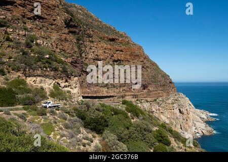 Radfahrer auf dem Chapman's Peak Drive, Kapstadt, Südafrika Stockfoto