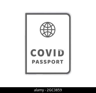 COVID-19 Impfpass mit Globus einfaches Symbol auf weiß Stock Vektor