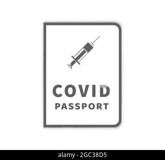 COVID-19 Impfpass mit Spritze einfaches Symbol auf weiß Stock Vektor