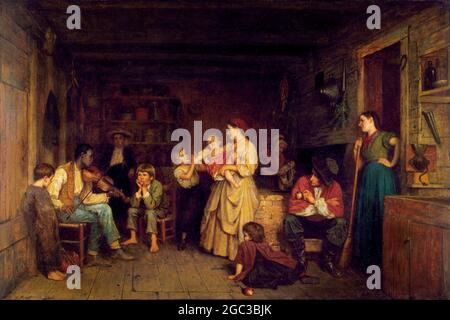 Fiddling His Way von Eastman Johnson (1824-1906), Öl auf Leinwand, 1866 Stockfoto