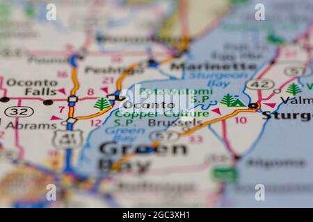 Oconto Wisconsin USA wird auf einer Straßenkarte oder Geografie-Karte angezeigt Stockfoto