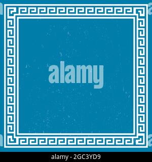 Quadratischer Rahmen im griechischen Stil mit Ornament und blauem Hintergrund. Platz für Design oder Text kopieren. Vektorgrafik Stock Vektor