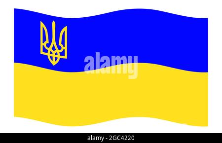 Winkende Flagge und Wappen der Ukraine-Ikone Stock Vektor