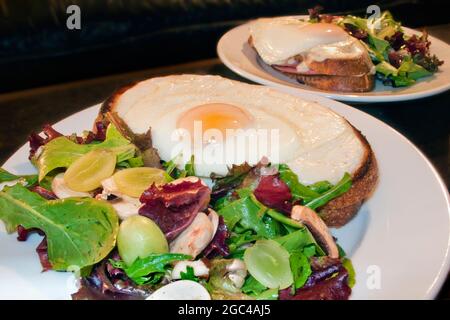 Schröpfen sie madame Sandwich mit einem frischen Salat Stockfoto