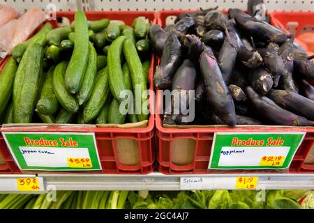 Japanisch-amerikanischer Markt-Gurken-Aubergine Stockfoto