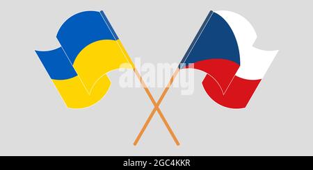 Gekreuzte und winkende Flaggen der Ukraine und der Tschechischen Republik Stock Vektor