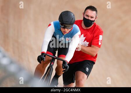 Shizuoka, Japan. August 2021. Lauriane Genest (CAN) Radfahren : Sprint-Qualifikation der Frauen während der Olympischen Spiele 2020 in Tokio auf dem Izu Velodrome in Shizuoka, Japan . Quelle: Shutaro Mochizuki/AFLO/Alamy Live News Stockfoto