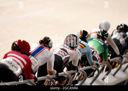 Shizuoka, Japan. August 2021. Kisato Nakamura (JPN) Radfahren: Madison Finale der Frauen während der Olympischen Spiele 2020 in Tokio auf dem Izu Velodrome in Shizuoka, Japan. Quelle: Shutaro Mochizuki/AFLO/Alamy Live News Stockfoto