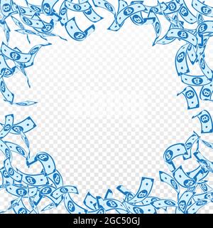 Bitcoin, Internet-Währungsscheine fallen. Schwebende BTC-Rechnungen auf transparentem Hintergrund. Kryptowährung, digitales Geld. Bewunderungswürdige Vektordarstellung. Stock Vektor