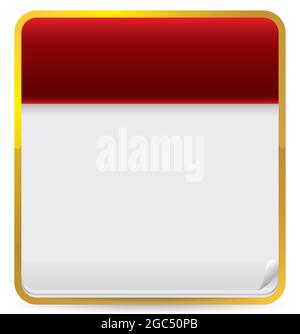 Kalender mit losen Blättern und leerem Papier über einem goldenen Quadrat mit abgerundeten Ecken. Stock Vektor