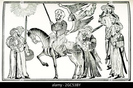 Die Bildunterschrift zu dieser Illustration aus dem Jahr 1903 in Gaston Masperos Buch über die Geschichte Ägyptens lautet: „der Prophet Muhammad aus einem Manuskript aus dem 9. Jahrhundert“. Stockfoto